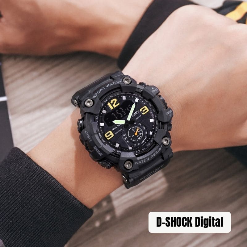 Robuste D-Shock Uhr bei Watchbutton mit stoßfestem Edelstahlgehäuse und kratzfestem Acrylglas für maximale Stabilität im Alltag