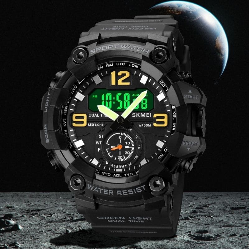 Robuste D-Shock Uhr bei Watchbutton mit stoßfestem Edelstahlgehäuse und kratzfestem Acrylglas für maximale Stabilität im Alltag