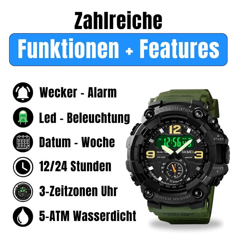 Robuste D-Shock Uhr bei Watchbutton mit stoßfestem Edelstahlgehäuse und kratzfestem Acrylglas für maximale Stabilität im Alltag