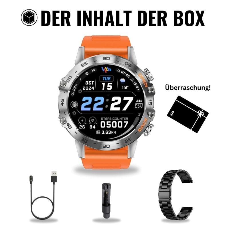 Hyper Smartwatch Pro® – robuste Smartwatch mit Anruffunktion, WhatsApp-Benachrichtigungen und 14 Tagen Akkulaufzeit.