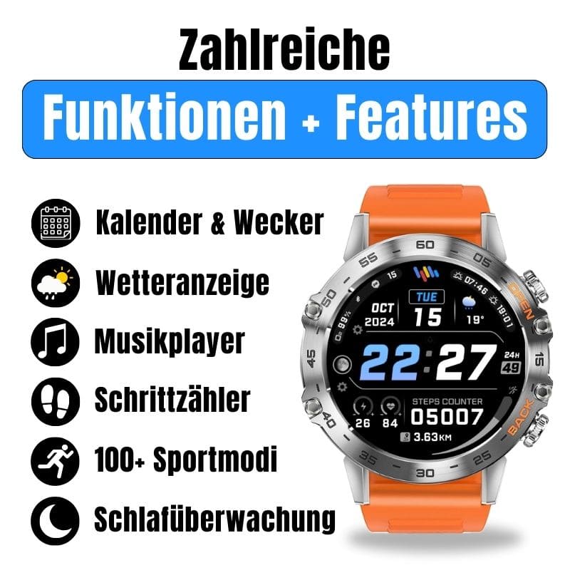Hyper Smartwatch-Pro® – extrem robuste Smartwatch mit Anruffunktion, WhatsApp-Benachrichtigungen, bis zu 14 Tagen Akkulaufzeit, Instagram- und Facebook-Benachrichtigungen.
