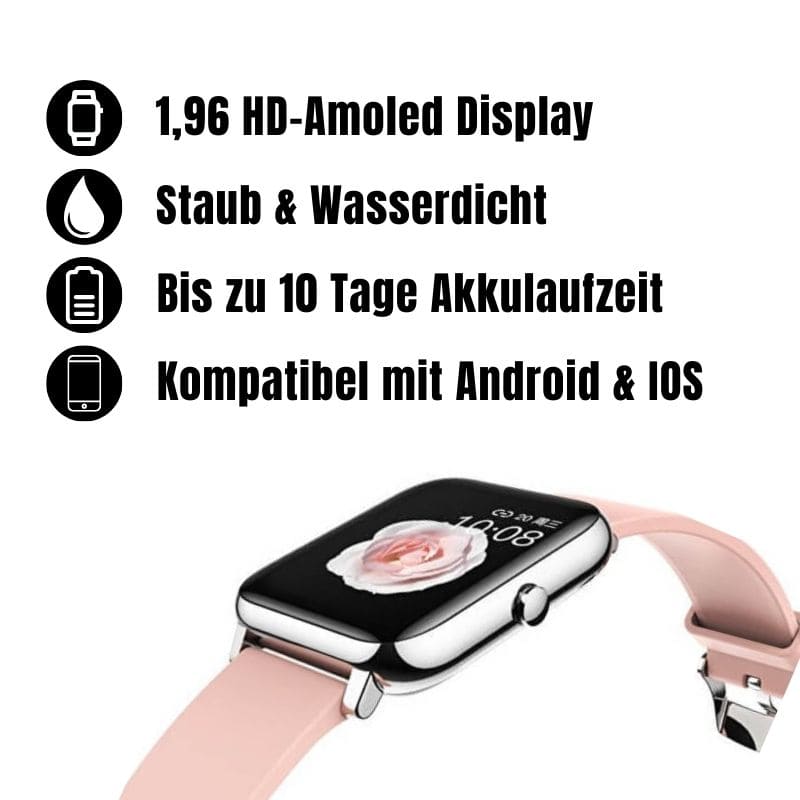 Die Hyper Smartwatch – dein smarter Fitness-Begleiter für den Alltag.
Mit Schrittzähler, Kalorien- und Herzfrequenz-Tracking, langer Akkulaufzeit und über 100 Sportmodi bleibst du aktiv und organisiert – jeden Tag!