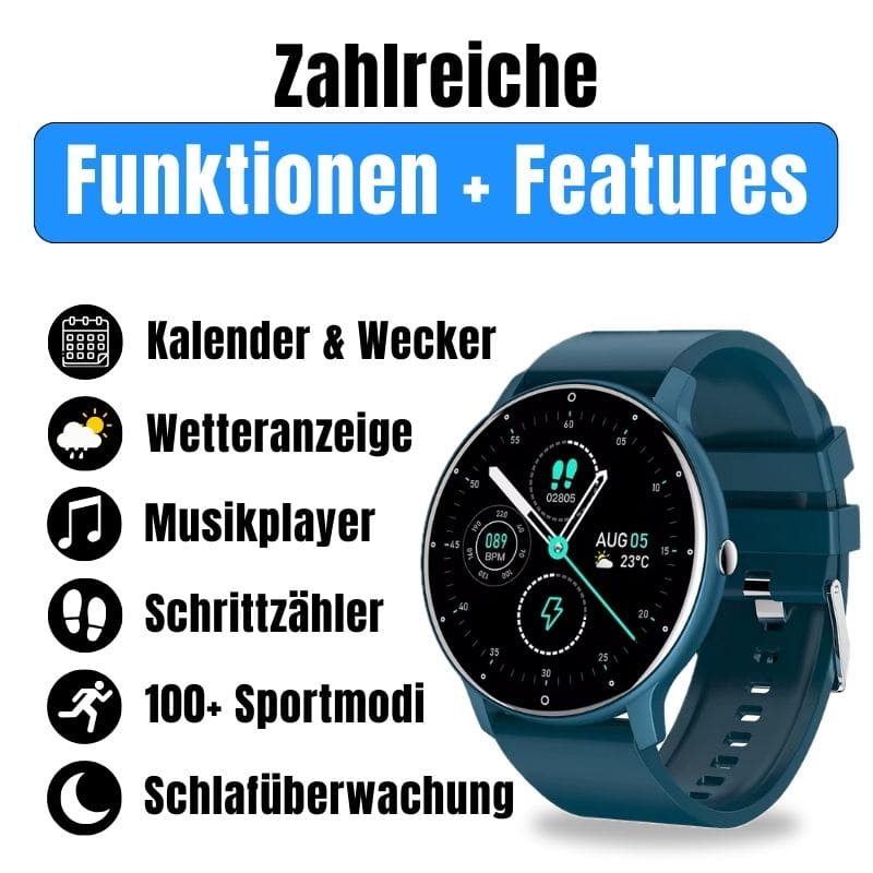 ONDORA – Fit Smartwatch für deinen Alltag
Bis zu 7 Tage Akkulaufzeit, Anrufe direkt über die Uhr, WhatsApp-Benachrichtigungen und smarte Gesundheitsfunktionen wie Schlafanalyse, Schrittzähler und Kalorienübersicht – alles, was du brauchst, an deinem Handgelenk.
Robust, alltagstauglich und geschützt vor Stößen, Staub und Wasser.