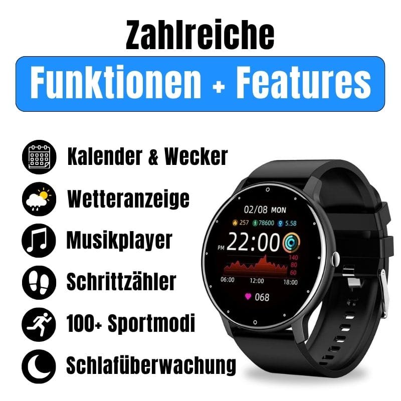 ONDORA – Fit Smartwatch für deinen Alltag
Bis zu 7 Tage Akkulaufzeit, Anrufe direkt über die Uhr, WhatsApp-Benachrichtigungen und smarte Gesundheitsfunktionen wie Schlafanalyse, Schrittzähler und Kalorienübersicht – alles, was du brauchst, an deinem Handgelenk.
Robust, alltagstauglich und geschützt vor Stößen, Staub und Wasser.