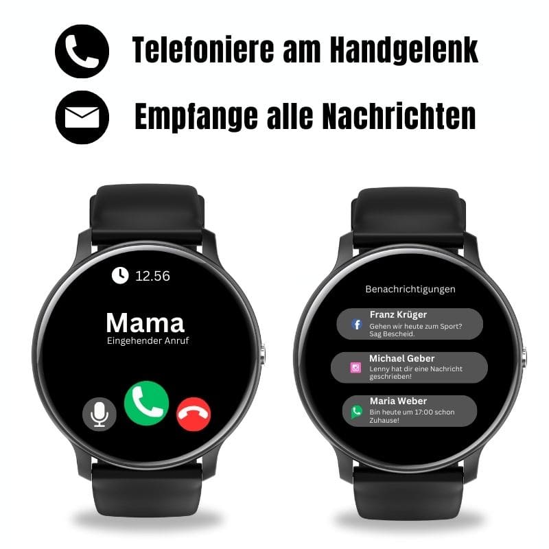 ONDORA – Fit Smartwatch für deinen Alltag
Bis zu 7 Tage Akkulaufzeit, Anrufe direkt über die Uhr, WhatsApp-Benachrichtigungen und smarte Gesundheitsfunktionen wie Schlafanalyse, Schrittzähler und Kalorienübersicht – alles, was du brauchst, an deinem Handgelenk.
Robust, alltagstauglich und geschützt vor Stößen, Staub und Wasser.