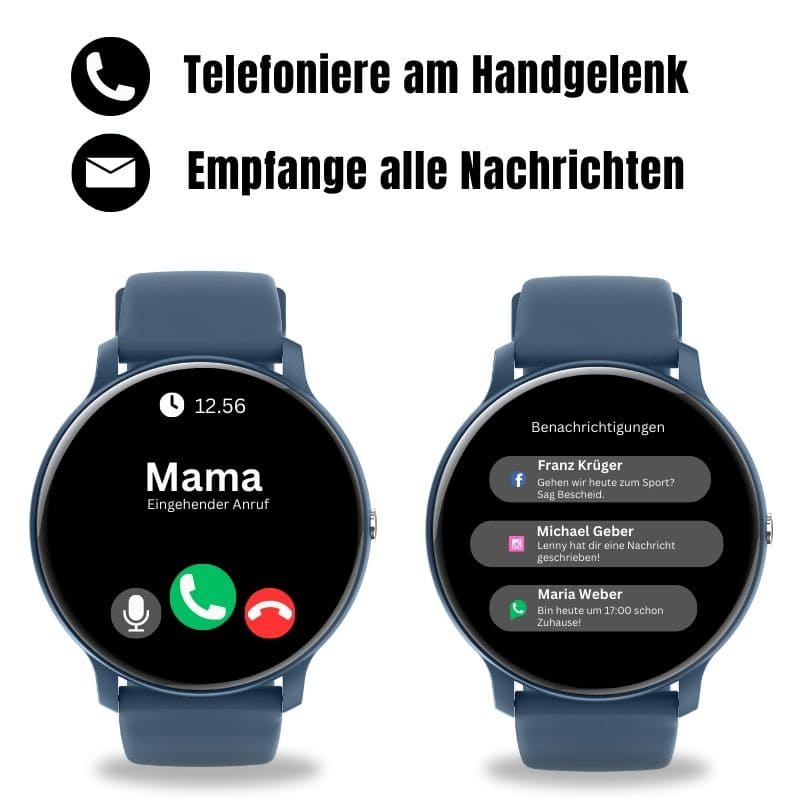 ONDORA – Fit Smartwatch für deinen Alltag
Bis zu 7 Tage Akkulaufzeit, Anrufe direkt über die Uhr, WhatsApp-Benachrichtigungen und smarte Gesundheitsfunktionen wie Schlafanalyse, Schrittzähler und Kalorienübersicht – alles, was du brauchst, an deinem Handgelenk.
Robust, alltagstauglich und geschützt vor Stößen, Staub und Wasser.