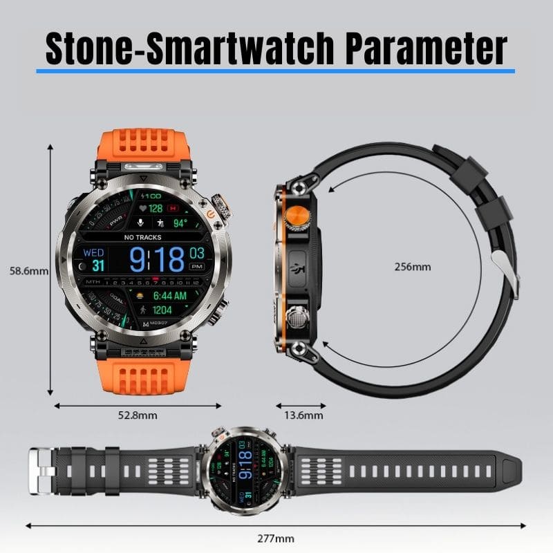 Stone Smartwatch® – extrem robuste Smartwatch mit Anruffunktion, WhatsApp-Benachrichtigungen, bis zu 21 Tagen Akkulaufzeit, Instagram- und Facebook-Benachrichtigungen, SOS-Notruftaste und integriertem Kompass.