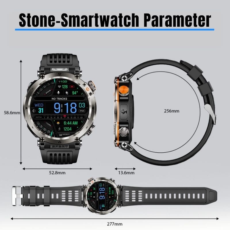Stone Smartwatch® – extrem robuste Smartwatch mit Anruffunktion, WhatsApp-Benachrichtigungen, bis zu 21 Tagen Akkulaufzeit, Instagram- und Facebook-Benachrichtigungen, SOS-Notruftaste und integriertem Kompass.
