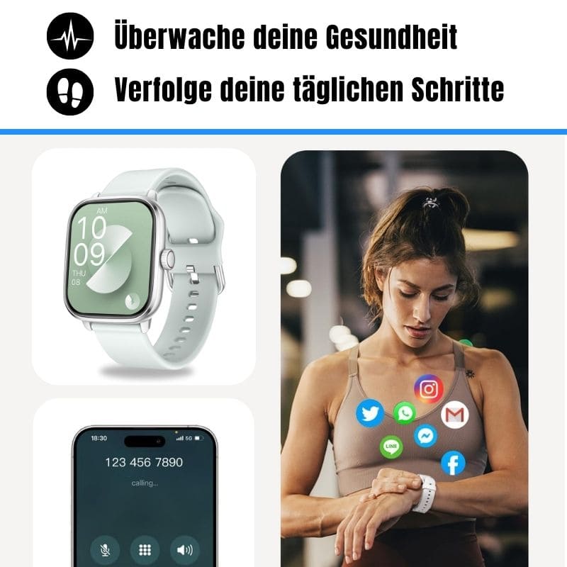 Die Hyper Smartwatch – dein smarter Fitness-Begleiter für den Alltag.
Mit Schrittzähler, Kalorien- und Herzfrequenz-Tracking, langer Akkulaufzeit und über 100 Sportmodi bleibst du aktiv und organisiert – jeden Tag!