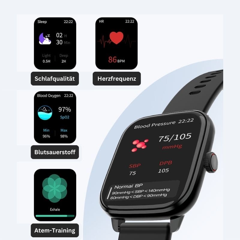 Die Dayno Smartwatch – dein smarter Fitness-Begleiter für den Alltag.
Mit Schrittzähler, Kalorien- und Herzfrequenz-Tracking, langer Akkulaufzeit und über 100 Sportmodi bleibst du aktiv und organisiert – jeden Tag!