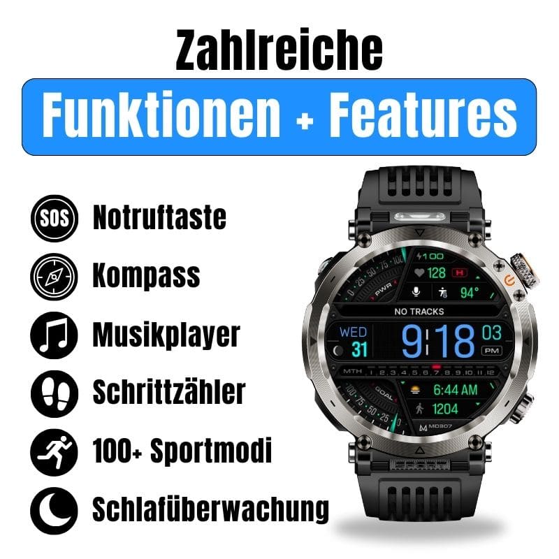 Stone Smartwatch® – extrem robuste Smartwatch mit Anruffunktion, WhatsApp-Benachrichtigungen, bis zu 21 Tagen Akkulaufzeit, Instagram- und Facebook-Benachrichtigungen, SOS-Notruftaste und integriertem Kompass.