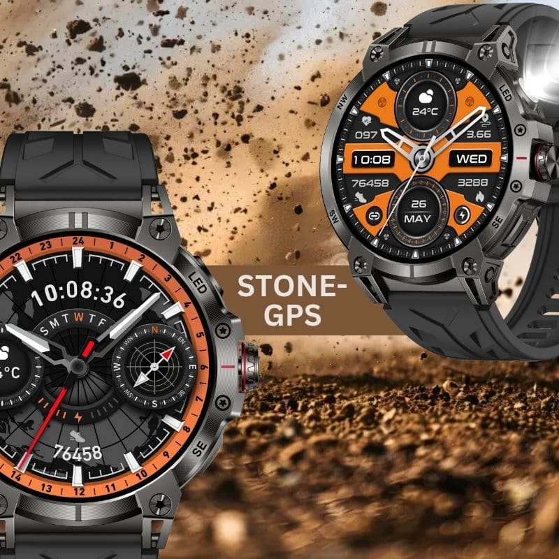 STONE – GPS SMARTWATCH®:
Extrem robuste Smartwatch mit großem 1,85" Display, integrierter GPS-Funktion, Anruffunktion sowie Benachrichtigungen von WhatsApp, Instagram und Facebook.
Mit bis zu 30 Tagen Akkulaufzeit, Weltuhr mit Wetteranzeige, SOS-Notruftaste, Kompass und Zyklus-Tracking – perfekt für Alltag, Abenteuer und Gesundheit.