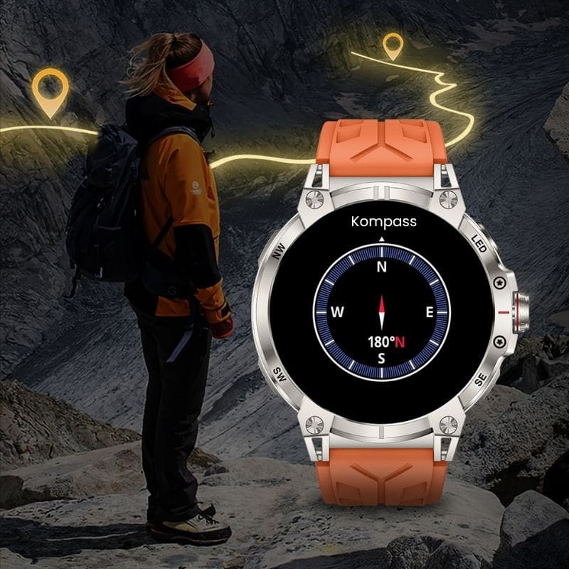 STONE – GPS SMARTWATCH®:
Extrem robuste Smartwatch mit großem 1,85" Display, integrierter GPS-Funktion, Anruffunktion sowie Benachrichtigungen von WhatsApp, Instagram und Facebook.
Mit bis zu 30 Tagen Akkulaufzeit, Weltuhr mit Wetteranzeige, SOS-Notruftaste, Kompass und Zyklus-Tracking – perfekt für Alltag, Abenteuer und Gesundheit.