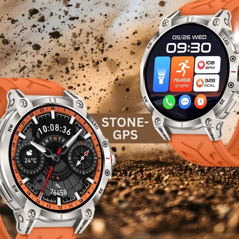 STONE – GPS SMARTWATCH®:
Extrem robuste Smartwatch mit großem 1,85" Display, integrierter GPS-Funktion, Anruffunktion sowie Benachrichtigungen von WhatsApp, Instagram und Facebook.
Mit bis zu 30 Tagen Akkulaufzeit, Weltuhr mit Wetteranzeige, SOS-Notruftaste, Kompass und Zyklus-Tracking – perfekt für Alltag, Abenteuer und Gesundheit.