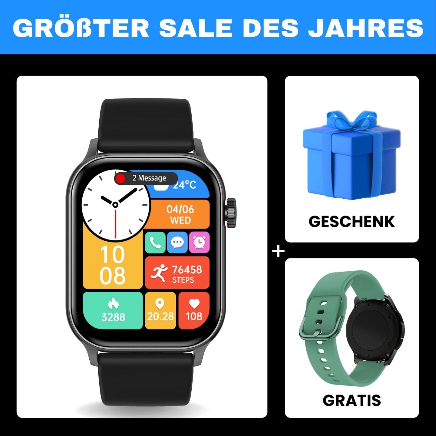 Hyper Smartwatch – stilvolle Smartwatch für Alltag & Sport, lange Akkulaufzeit, Herzfrequenz- und Gesundheits-Tracking, Schrittzähler, Anrufe & Benachrichtigungen direkt am Handgelenk