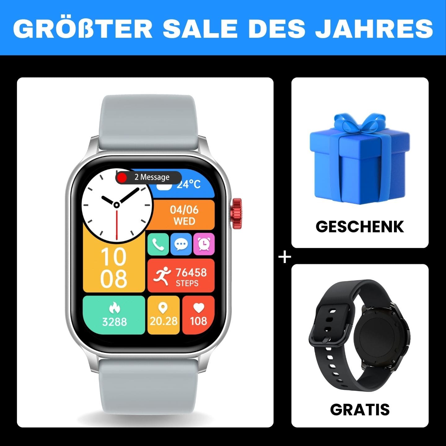 Hyper Smartwatch – stilvolle Smartwatch für Alltag & Sport, lange Akkulaufzeit, Herzfrequenz- und Gesundheits-Tracking, Schrittzähler, Anrufe & Benachrichtigungen direkt am Handgelenk