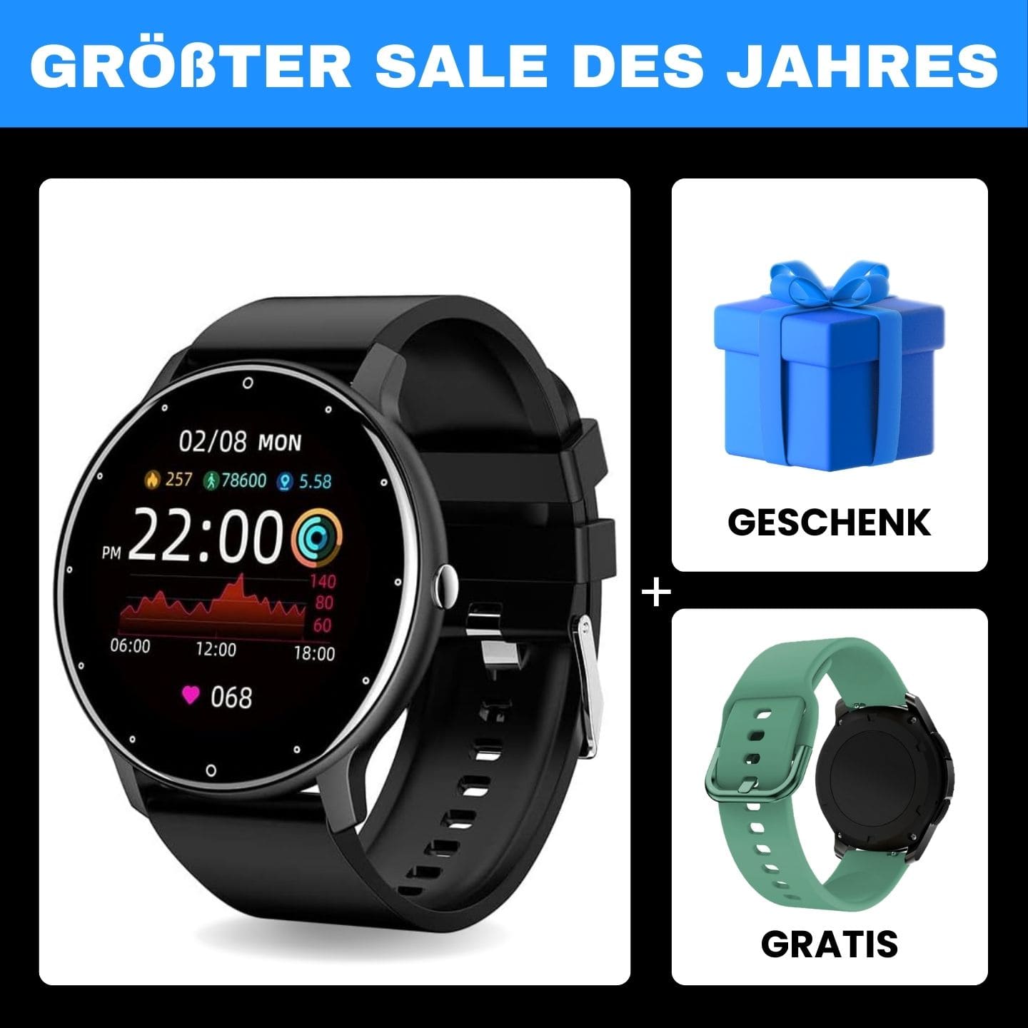 ONDORA – Fit Smartwatch für deinen Alltag
Bis zu 7 Tage Akkulaufzeit, Anrufe direkt über die Uhr, WhatsApp-Benachrichtigungen und smarte Gesundheitsfunktionen wie Schlafanalyse, Schrittzähler und Kalorienübersicht – alles, was du brauchst, an deinem Handgelenk.
Robust, alltagstauglich und geschützt vor Stößen, Staub und Wasser.