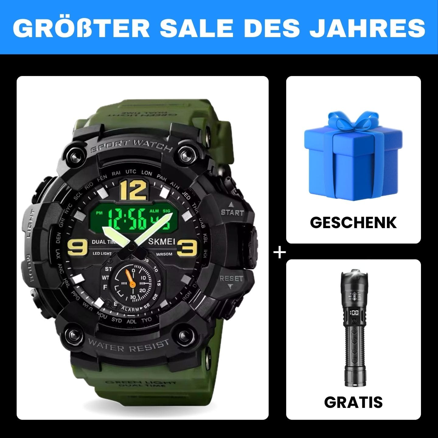 Robuste D-Shock Uhr bei Watchbutton mit stoßfestem Edelstahlgehäuse und kratzfestem Acrylglas für maximale Stabilität im Alltag