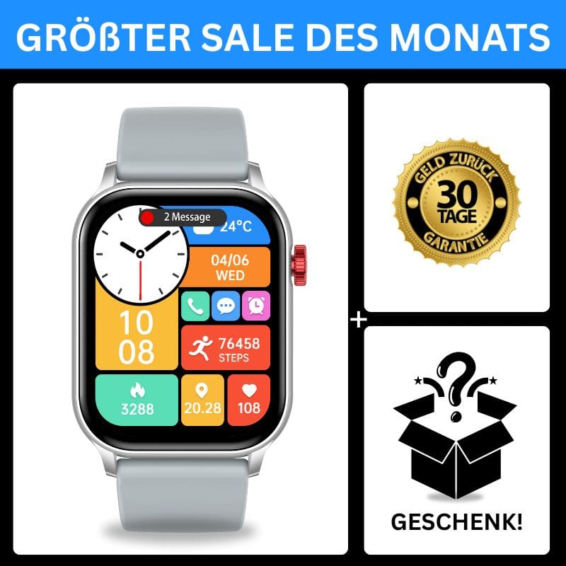 Hyper Smartwatch – stilvolle Smartwatch für Alltag & Sport, lange Akkulaufzeit, Herzfrequenz- und Gesundheits-Tracking, Schrittzähler, Anrufe & Benachrichtigungen direkt am Handgelenk