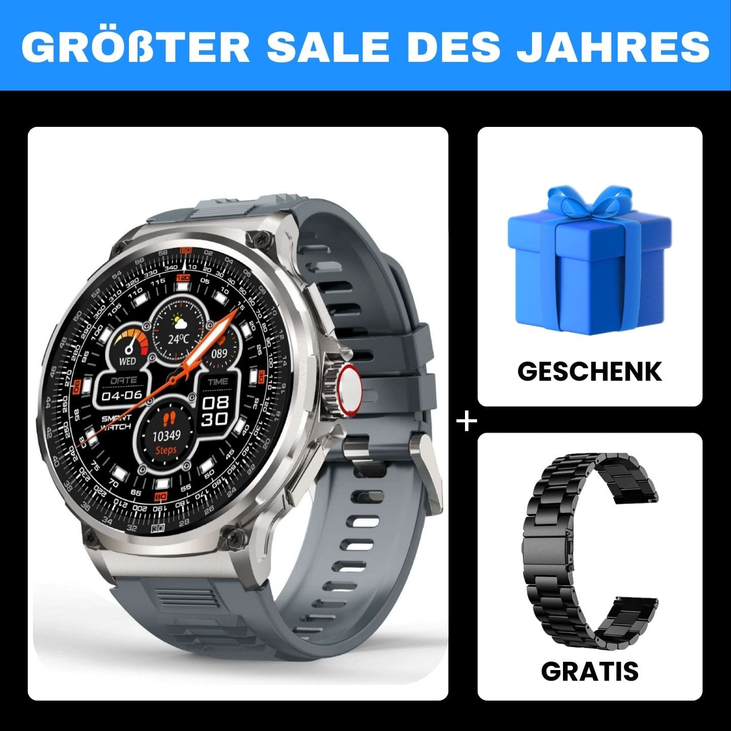 OREXON SMARTWATCH®: Robuste Männer-Smartwatch mit 1,85" HD-Full-Touchscreen, Bluetooth-Anrufen, Herzfrequenz-, Blutdruck- und Blutsauerstoff-Tracking. Integrierte Aktivitäts- und Multisport-Tracker, Schlaf- und Atemüberwachung, Kalorienzähler, Push-Benachrichtigungen von WhatsApp, Instagram & Co. Bis zu 30 Tage Akkulaufzeit, IP68 wasserdicht, LED-Taschenlampe, Musiksteuerung und Sprachassistent – ideal für Alltag, Arbeit, Outdoor-Abenteuer und Gesundheit.