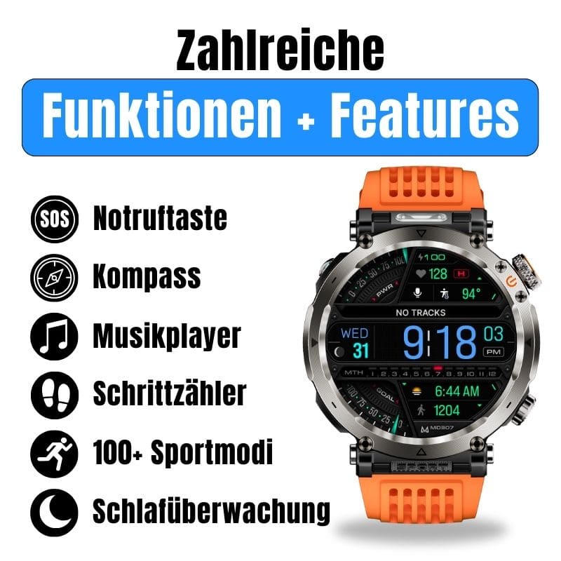 Stone Smartwatch® – extrem robuste Smartwatch mit Anruffunktion, WhatsApp-Benachrichtigungen, bis zu 21 Tagen Akkulaufzeit, Instagram- und Facebook-Benachrichtigungen, SOS-Notruftaste und integriertem Kompass.