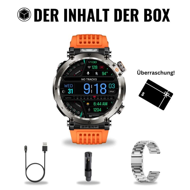 Stone Smartwatch® – extrem robuste Smartwatch mit Anruffunktion, WhatsApp-Benachrichtigungen, bis zu 21 Tagen Akkulaufzeit, Instagram- und Facebook-Benachrichtigungen, SOS-Notruftaste und integriertem Kompass.
