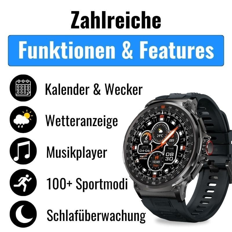 Smartwatch Herren Damen Telefonfunktion Sportuhr 30 Tage Akku für Android IOS