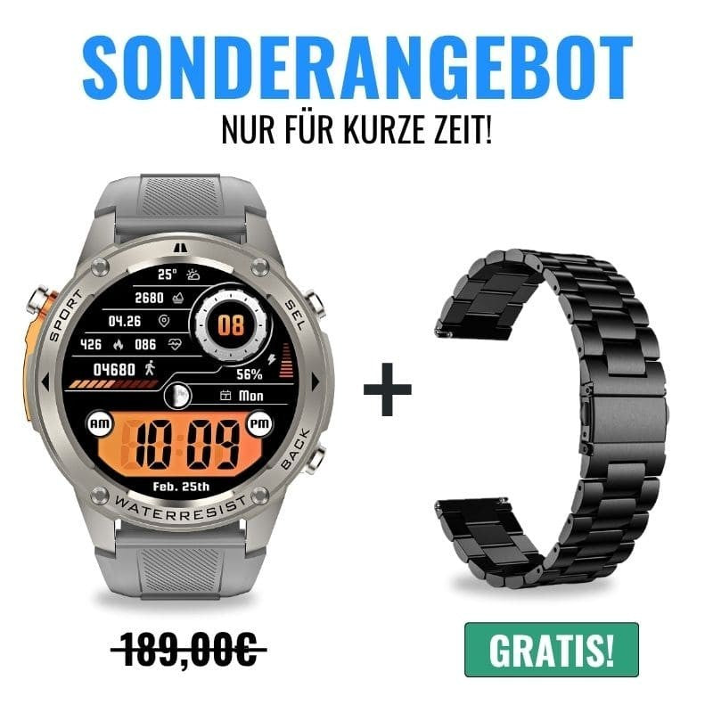 STONE – GPS SMARTWATCH®: Robuste High-End-Smartwatch mit 1,43" HD-Display, integrierter GPS-Funktion, Anruffunktion und Benachrichtigungen von WhatsApp, Instagram & Facebook. Bis zu 21 Tage Akkulaufzeit, Weltuhr, Wetteranzeige, SOS-Notruftaste, Kompass und Zyklus-Tracking – ideal für Alltag, Arbeit, Abenteuer und Gesundheit.