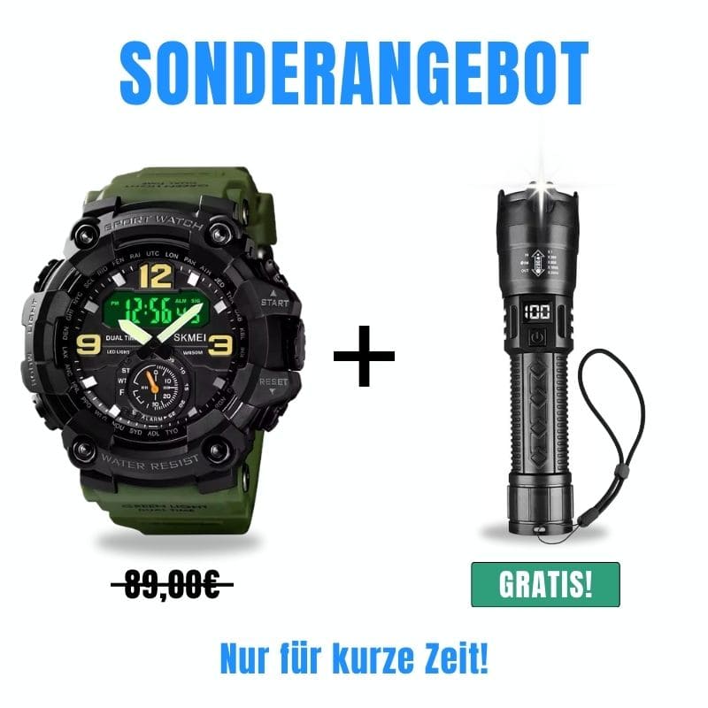 Robuste D-Shock Uhr bei Watchbutton mit stoßfestem Edelstahlgehäuse und kratzfestem Acrylglas für maximale Stabilität im Alltag