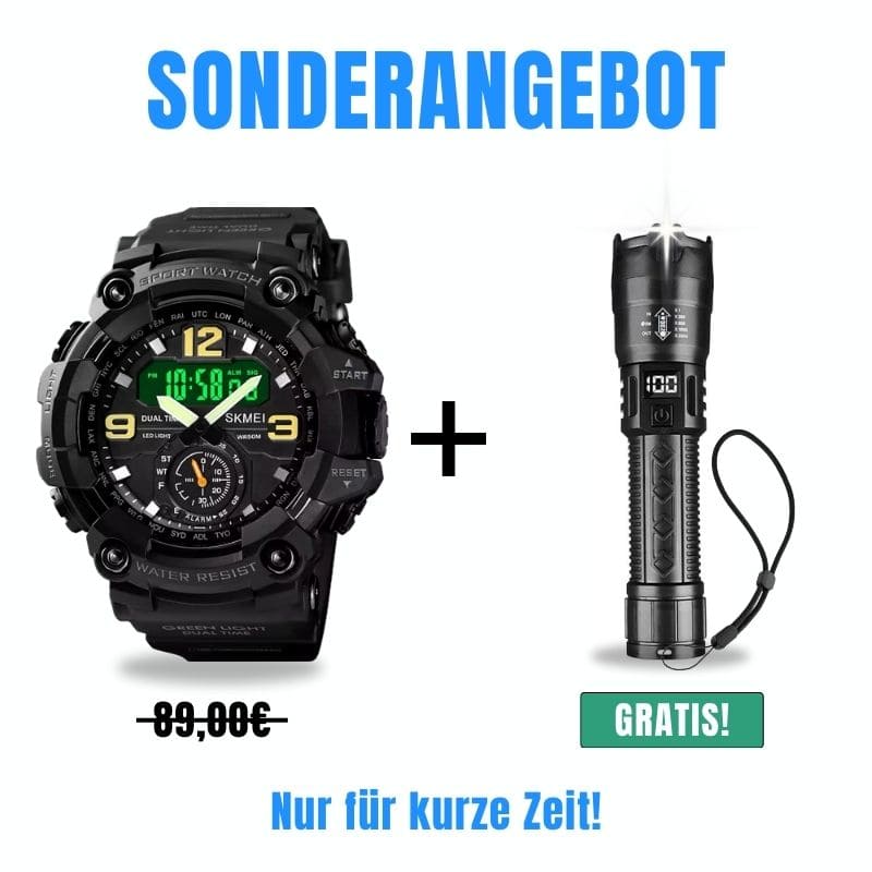 Robuste D-Shock Uhr bei Watchbutton mit stoßfestem Edelstahlgehäuse und kratzfestem Acrylglas für maximale Stabilität im Alltag