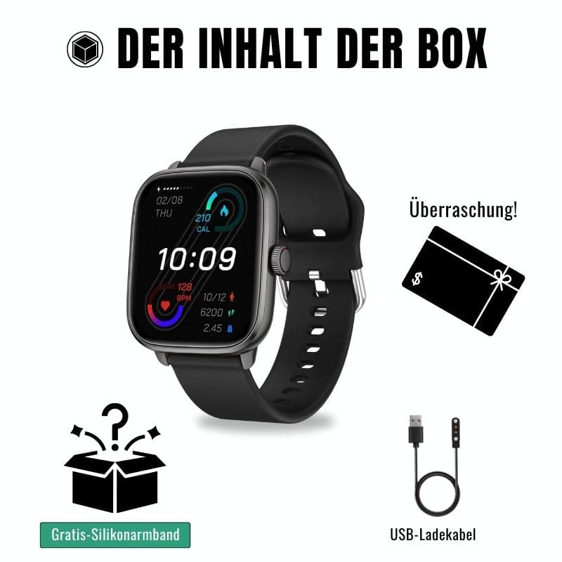 Die Dayno Smartwatch – dein smarter Fitness-Begleiter für den Alltag.
Mit Schrittzähler, Kalorien- und Herzfrequenz-Tracking, langer Akkulaufzeit und über 100 Sportmodi bleibst du aktiv und organisiert – jeden Tag!