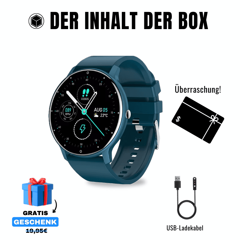 ONDORA – Fit Smartwatch für deinen Alltag
Bis zu 10 Tage Akkulaufzeit, Anrufe direkt über die Uhr, WhatsApp-Benachrichtigungen und smarte Gesundheitsfunktionen wie Schlafanalyse, Schrittzähler und Kalorienübersicht – alles, was du brauchst, an deinem Handgelenk.
Robust, alltagstauglich und geschützt vor Stößen, Staub und Wasser.