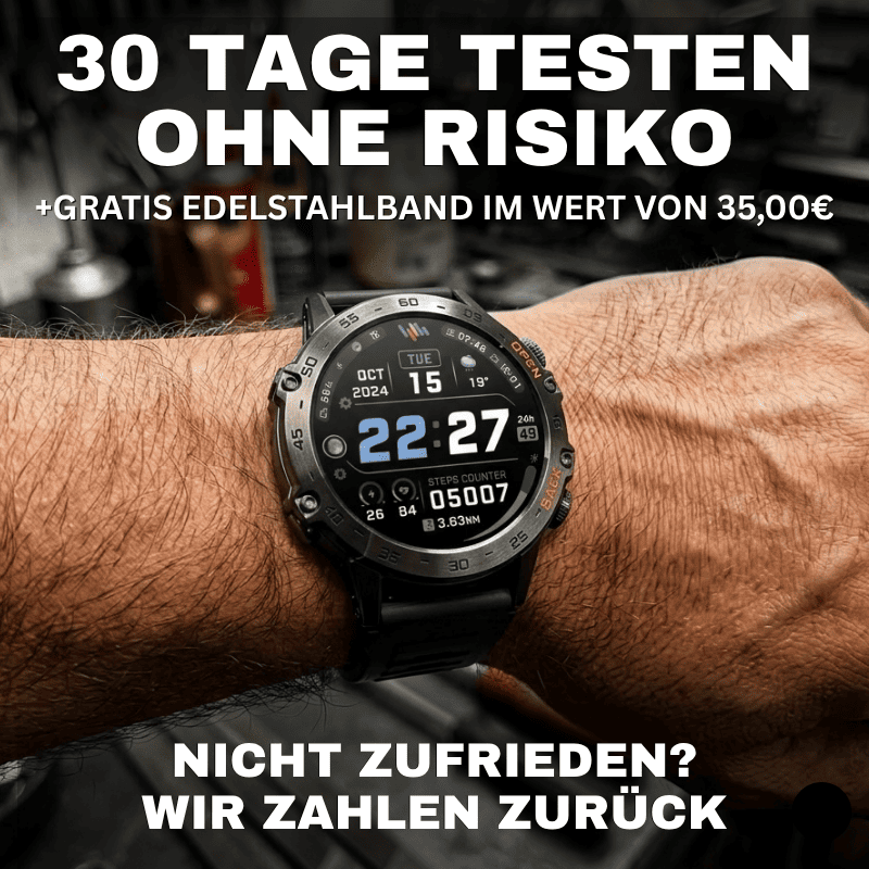 HYPER SMARTWATCH PRO® – alltagstaugliche Smartwatch mit Watchbutton, 14 Tagen Akkulaufzeit, Gesundheitsfunktionen, WhatsApp & Anrufen, robust & wasserfest, inkl. gratis Metall-Armband