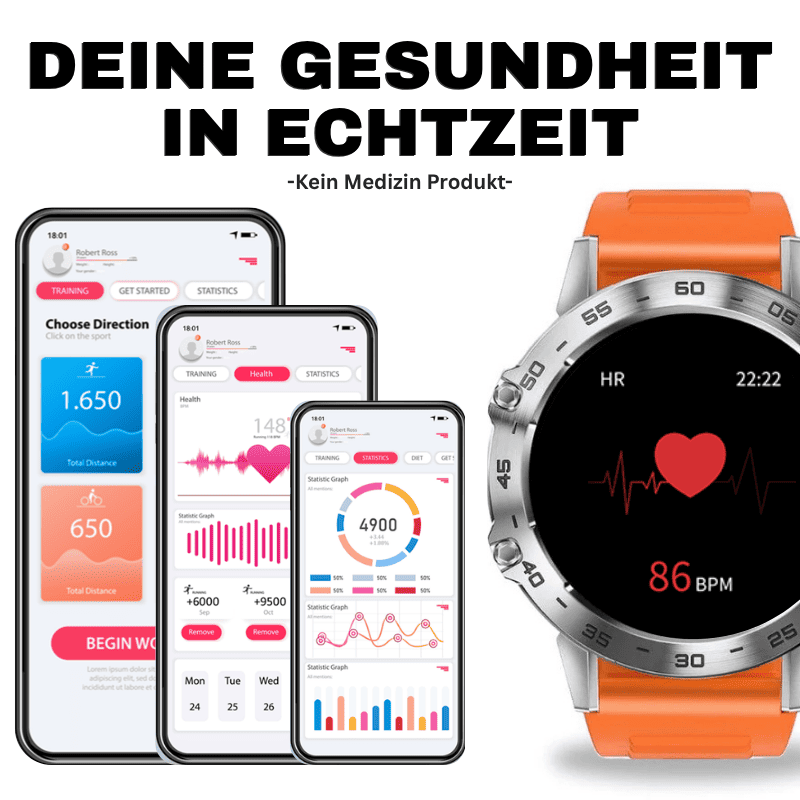 HYPER SMARTWATCH PRO® – alltagstaugliche Smartwatch mit Watchbutton, 14 Tagen Akkulaufzeit, Gesundheitsfunktionen, WhatsApp & Anrufen, robust & wasserfest, inkl. gratis Metall-Armband