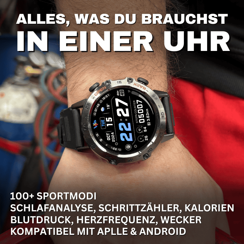 HYPER SMARTWATCH PRO® – alltagstaugliche Smartwatch mit Watchbutton, 14 Tagen Akkulaufzeit, Gesundheitsfunktionen, WhatsApp & Anrufen, robust & wasserfest, inkl. gratis Metall-Armband