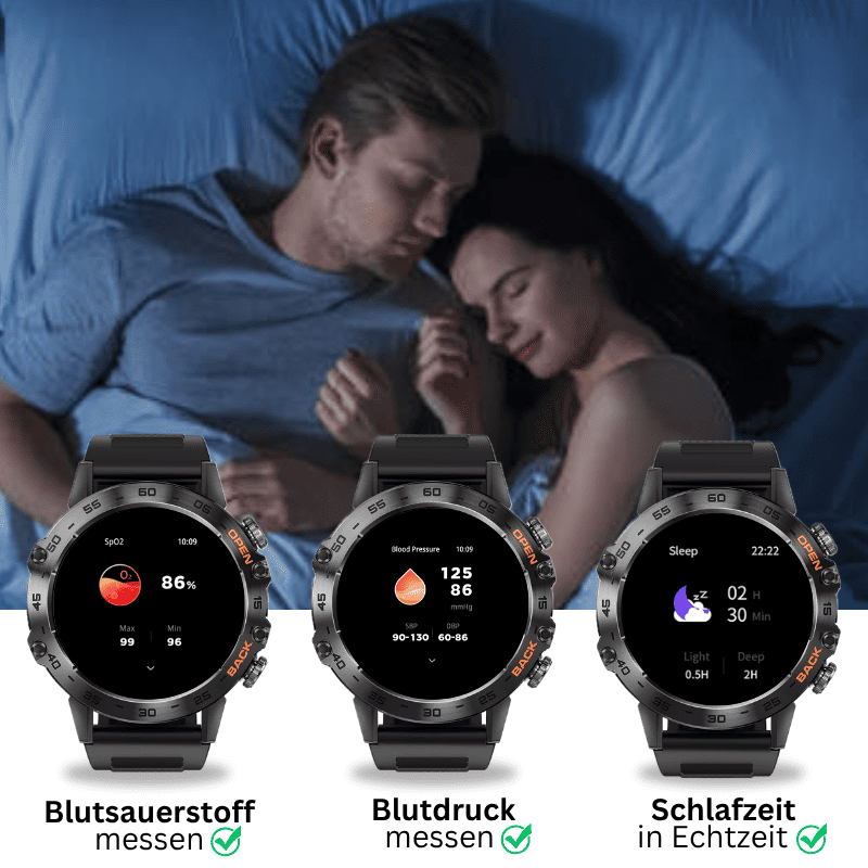 HYPER SMARTWATCH PRO® – alltagstaugliche Smartwatch mit Watchbutton, 14 Tagen Akkulaufzeit, Gesundheitsfunktionen, WhatsApp & Anrufen, robust & wasserfest, inkl. gratis Metall-Armband