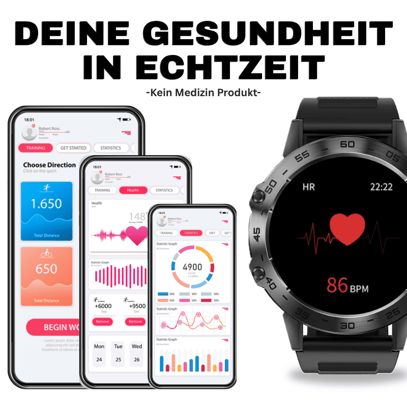 HYPER SMARTWATCH PRO® – alltagstaugliche Smartwatch mit Watchbutton, 14 Tagen Akkulaufzeit, Gesundheitsfunktionen, WhatsApp & Anrufen, robust & wasserfest, inkl. gratis Metall-Armband