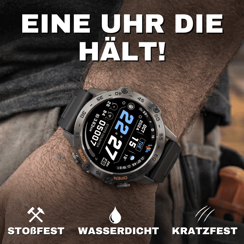 HYPER SMARTWATCH PRO® – alltagstaugliche Smartwatch mit Watchbutton, 14 Tagen Akkulaufzeit, Gesundheitsfunktionen, WhatsApp & Anrufen, robust & wasserfest, inkl. gratis Metall-Armband