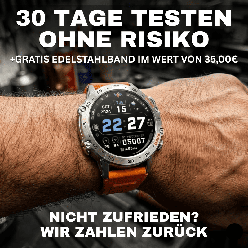 HYPER SMARTWATCH PRO® – alltagstaugliche Smartwatch mit Watchbutton, 14 Tagen Akkulaufzeit, Gesundheitsfunktionen, WhatsApp & Anrufen, robust & wasserfest, inkl. gratis Metall-Armband
