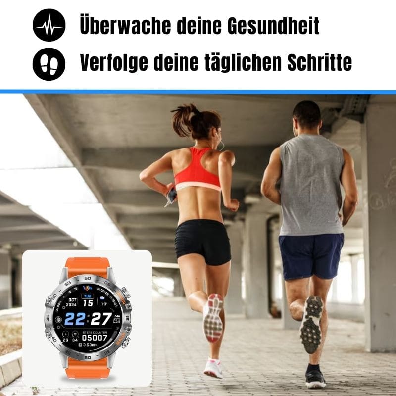 HYPER SMARTWATCH PRO® – alltagstaugliche Smartwatch mit Watchbutton, 14 Tagen Akkulaufzeit, Gesundheitsfunktionen, WhatsApp & Anrufen, robust & wasserfest, inkl. gratis Metall-Armband