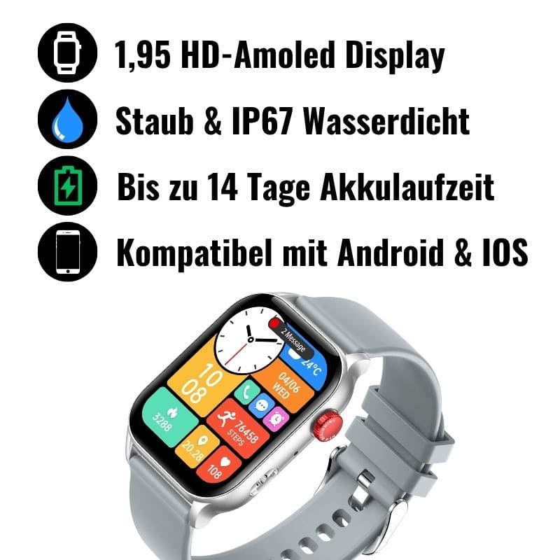 Hyper Smartwatch – stilvolle Smartwatch für Alltag & Sport, lange Akkulaufzeit, Herzfrequenz- und Gesundheits-Tracking, Schrittzähler, Anrufe & Benachrichtigungen direkt am Handgelenk