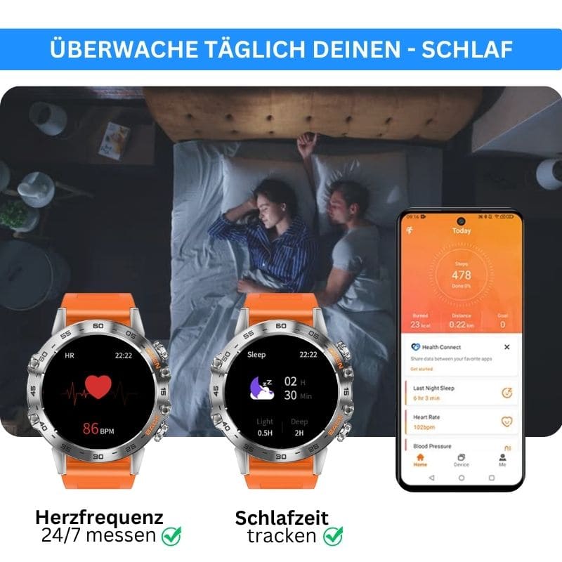 HYPER SMARTWATCH PRO® – alltagstaugliche Smartwatch mit Watchbutton, 14 Tagen Akkulaufzeit, Gesundheitsfunktionen, WhatsApp & Anrufen, robust & wasserfest, inkl. gratis Metall-Armband