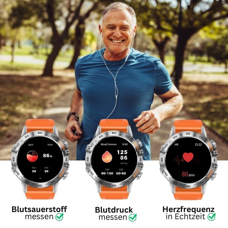 HYPER SMARTWATCH PRO® – alltagstaugliche Smartwatch mit Watchbutton, 14 Tagen Akkulaufzeit, Gesundheitsfunktionen, WhatsApp & Anrufen, robust & wasserfest, inkl. gratis Metall-Armband