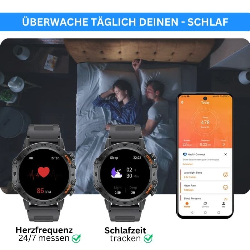 HYPER SMARTWATCH PRO® – alltagstaugliche Smartwatch mit Watchbutton, 14 Tagen Akkulaufzeit, Gesundheitsfunktionen, WhatsApp & Anrufen, robust & wasserfest, inkl. gratis Metall-Armband