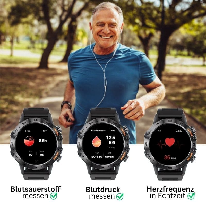 HYPER SMARTWATCH PRO® – alltagstaugliche Smartwatch mit Watchbutton, 14 Tagen Akkulaufzeit, Gesundheitsfunktionen, WhatsApp & Anrufen, robust & wasserfest, inkl. gratis Metall-Armband