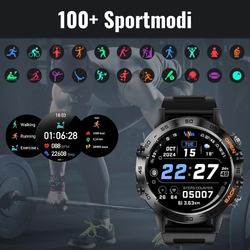 Hyper Smartwatch Pro® – robuste Smartwatch mit Anruffunktion, WhatsApp-Benachrichtigungen und 14 Tagen Akkulaufzeit.