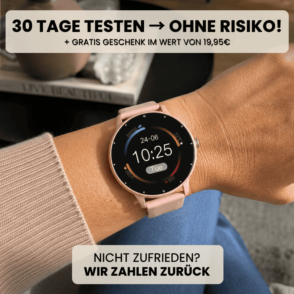 ONDORA – Fit Smartwatch für deinen Alltag
Bis zu 10 Tage Akkulaufzeit, Anrufe direkt über die Uhr, WhatsApp-Benachrichtigungen und smarte Gesundheitsfunktionen wie Schlafanalyse, Schrittzähler und Kalorienübersicht – alles, was du brauchst, an deinem Handgelenk.
Robust, alltagstauglich und geschützt vor Stößen, Staub und Wasser.