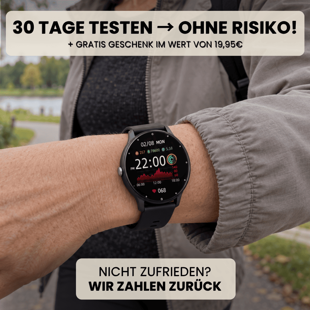 ONDORA – Fit Smartwatch für deinen Alltag
Bis zu 10 Tage Akkulaufzeit, Anrufe direkt über die Uhr, WhatsApp-Benachrichtigungen und smarte Gesundheitsfunktionen wie Schlafanalyse, Schrittzähler und Kalorienübersicht – alles, was du brauchst, an deinem Handgelenk.
Robust, alltagstauglich und geschützt vor Stößen, Staub und Wasser.