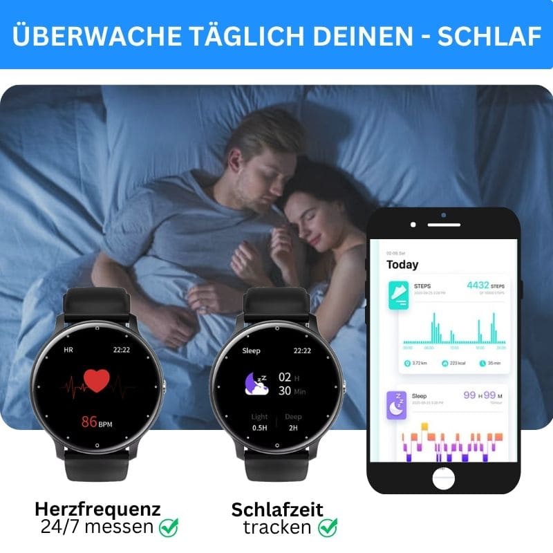 ONDORA – Fit Smartwatch für deinen Alltag
Bis zu 7 Tage Akkulaufzeit, Anrufe direkt über die Uhr, WhatsApp-Benachrichtigungen und smarte Gesundheitsfunktionen wie Schlafanalyse, Schrittzähler und Kalorienübersicht – alles, was du brauchst, an deinem Handgelenk.
Robust, alltagstauglich und geschützt vor Stößen, Staub und Wasser.