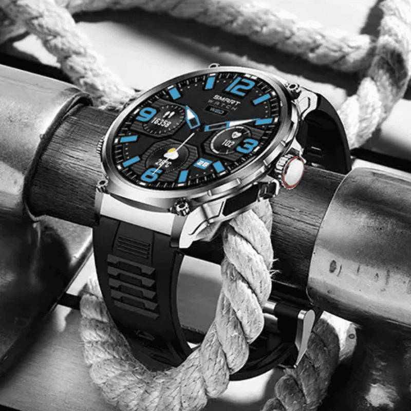 OREXON SMARTWATCH®: Robuste Männer-Smartwatch mit 1,85" HD-Full-Touchscreen, Bluetooth-Anrufen, Herzfrequenz-, Blutdruck- und Blutsauerstoff-Tracking. Integrierte Aktivitäts- und Multisport-Tracker, Schlaf- und Atemüberwachung, Kalorienzähler, Push-Benachrichtigungen von WhatsApp, Instagram & Co. Bis zu 30 Tage Akkulaufzeit, IP68 wasserdicht, LED-Taschenlampe, Musiksteuerung und Sprachassistent – ideal für Alltag, Arbeit, Outdoor-Abenteuer und Gesundheit.